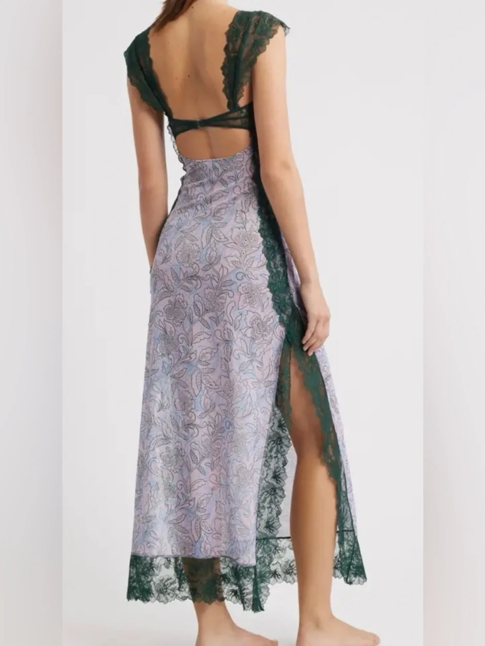 FREE PEOPLE SUDDENLY FINE FLORAL LACE SLIP MAXI DRESS SIDE SLIT NWT SZ XS - Picture 2 of 9